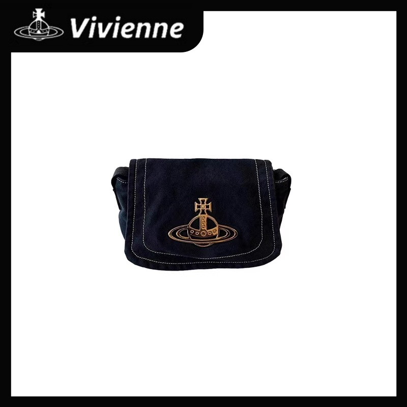 vivian westwood✨JP VIVI กระเป๋าาผ้าใบ vivian คลาสสิคโลโก้ขนาดใหญ่ กระเป๋าสะพายข้างเดียว กระเป๋าสะพาย