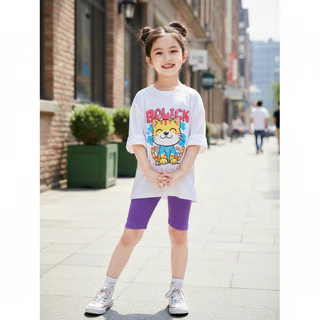Babyonline(Y134)L6 (ส่งด่วน1วัน)กางเกงเลกกิ้งขาสามส่วนสีพาลเทลสำหรับเด็กผู้หญิง ผ้าฝ้าย นิ่ม