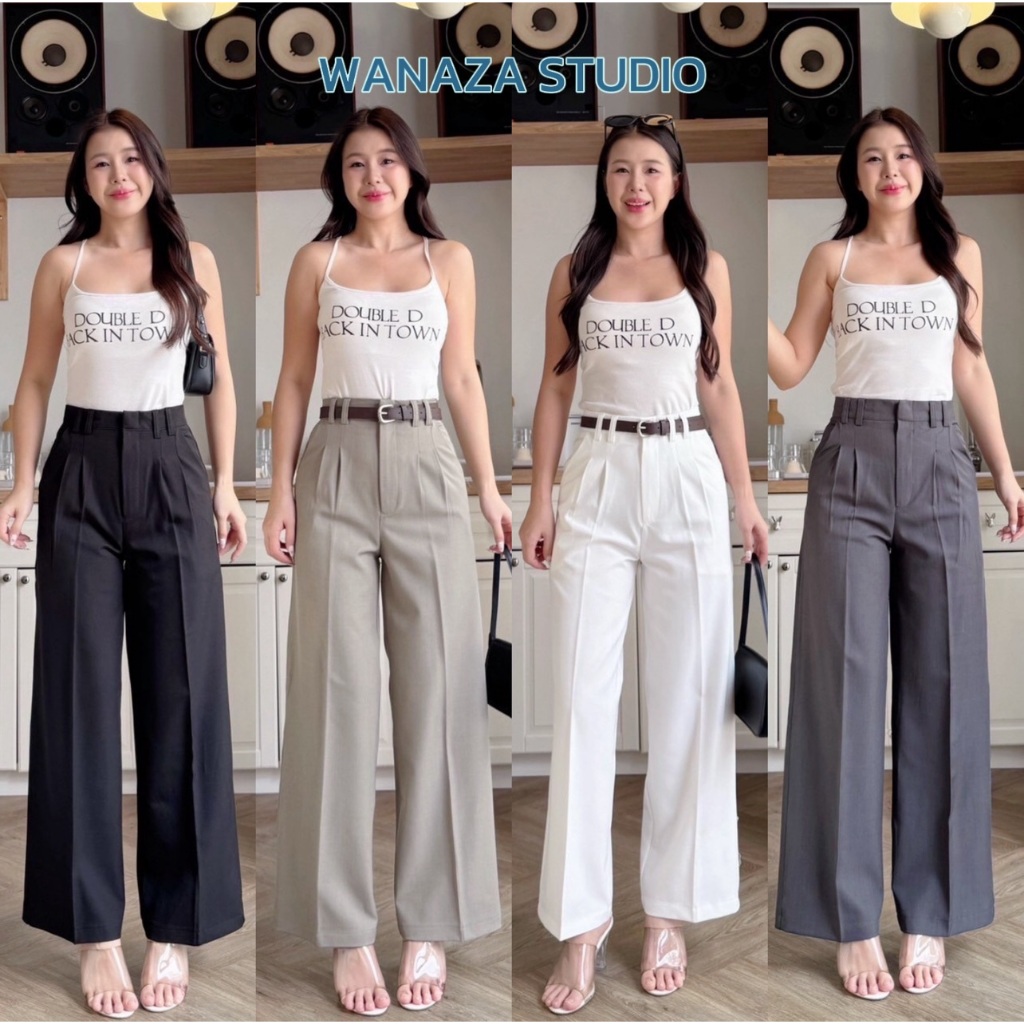 WT42 รุ่น Buddy Pants ยาว40นิ้ว กางเกงทรงกระบอกกลาง กางเกงขายาว ผู้หญิง เอวสูง พรางหุ่น พรางสะโพก ใส่ทำงาน ผ้าพริ้ว