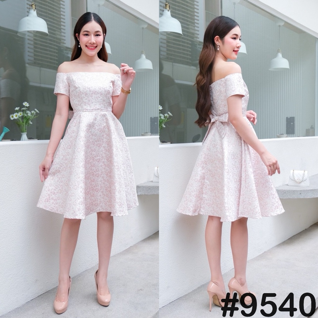 VG9540  เปิดบ่า ริบบิ้นโบว์เอว🎀 ชุดไปงานแต่ง ชุดออกงาน เดรสเพื่อนเจ้าสาว [LUXURY707]