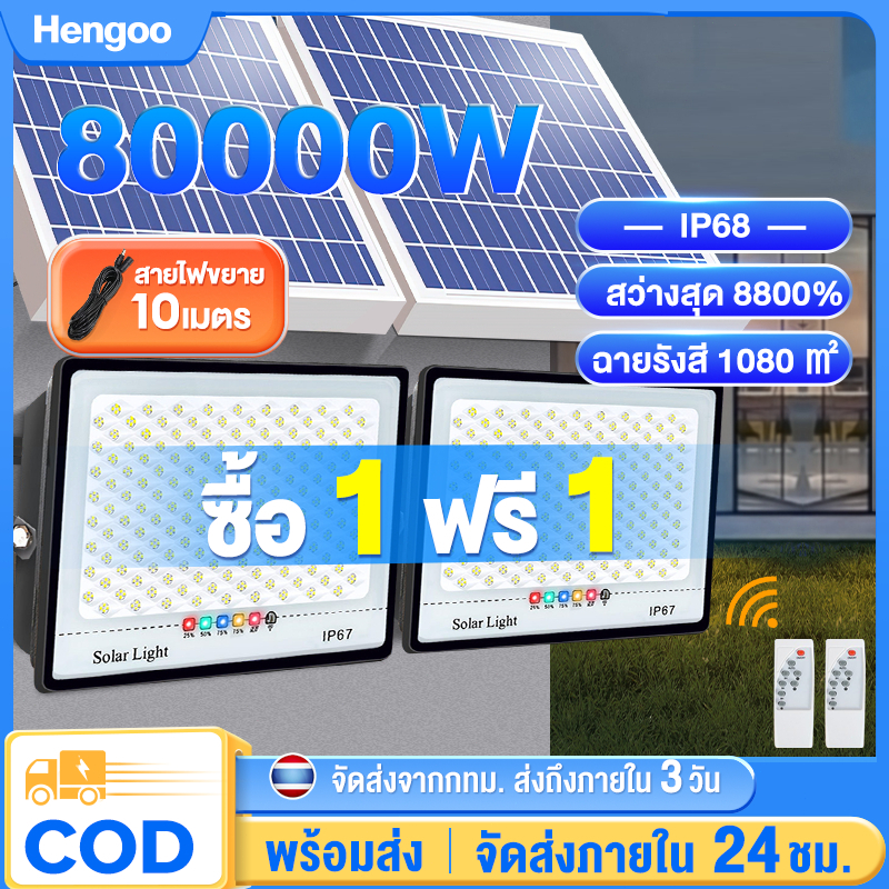 ซื้อ 1 แถม 1 ไฟโซล่าเซลล์ 80000W กันน้ำ กันฟ้าผ่า IP67 แสงสว่างสำหรับภายนอก (พลังงานแสงอาทิตย์) รุ่นประหยัด