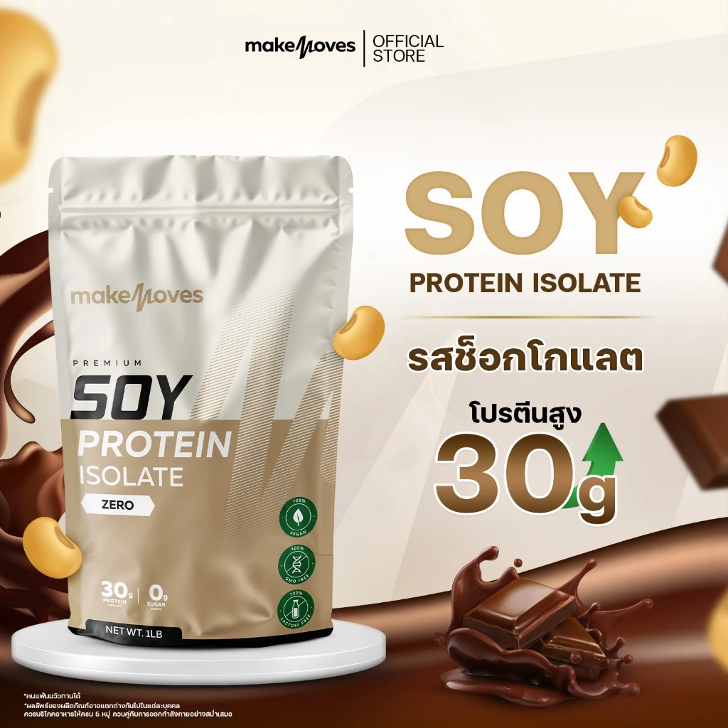 MakeMoves Soy Protein Isolate (1LB) - ซอยโปรตีน โปรตีนพืช ถั่วเหลือง ไอโซเลท ไม่มีไขมันและน้ำตาล thumbnail 4