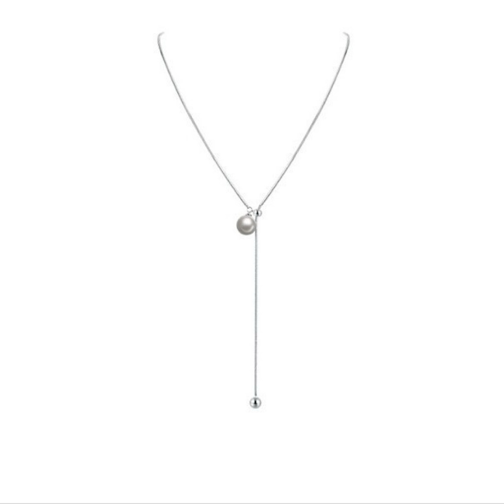 ✨พร้อมส่งจากไทย✨ E-12สร้อยคอแบบยาวแต่งมุกปรับความยาวได้ สร้อยเงินประดับตกแต่งมุก - รูปที่ 2