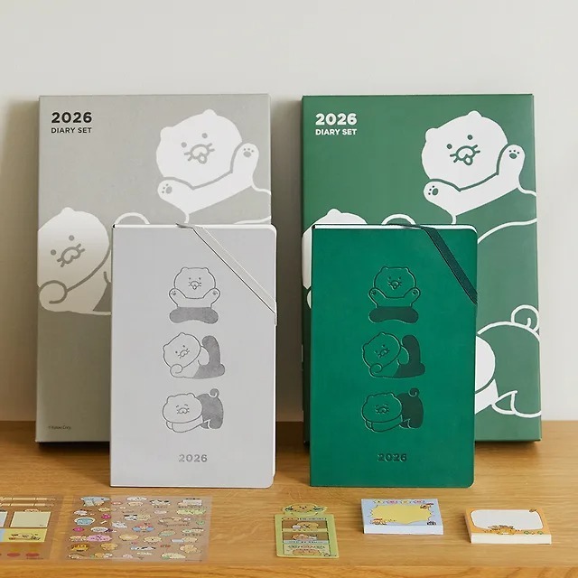 พร้อมส่ง 2026 Choonsik Diary Set – Gray / Green ของขวัญปีใหม่สุดครบ! ปฏิทินตั้งโต๊ะ / สมุดไดอารี่