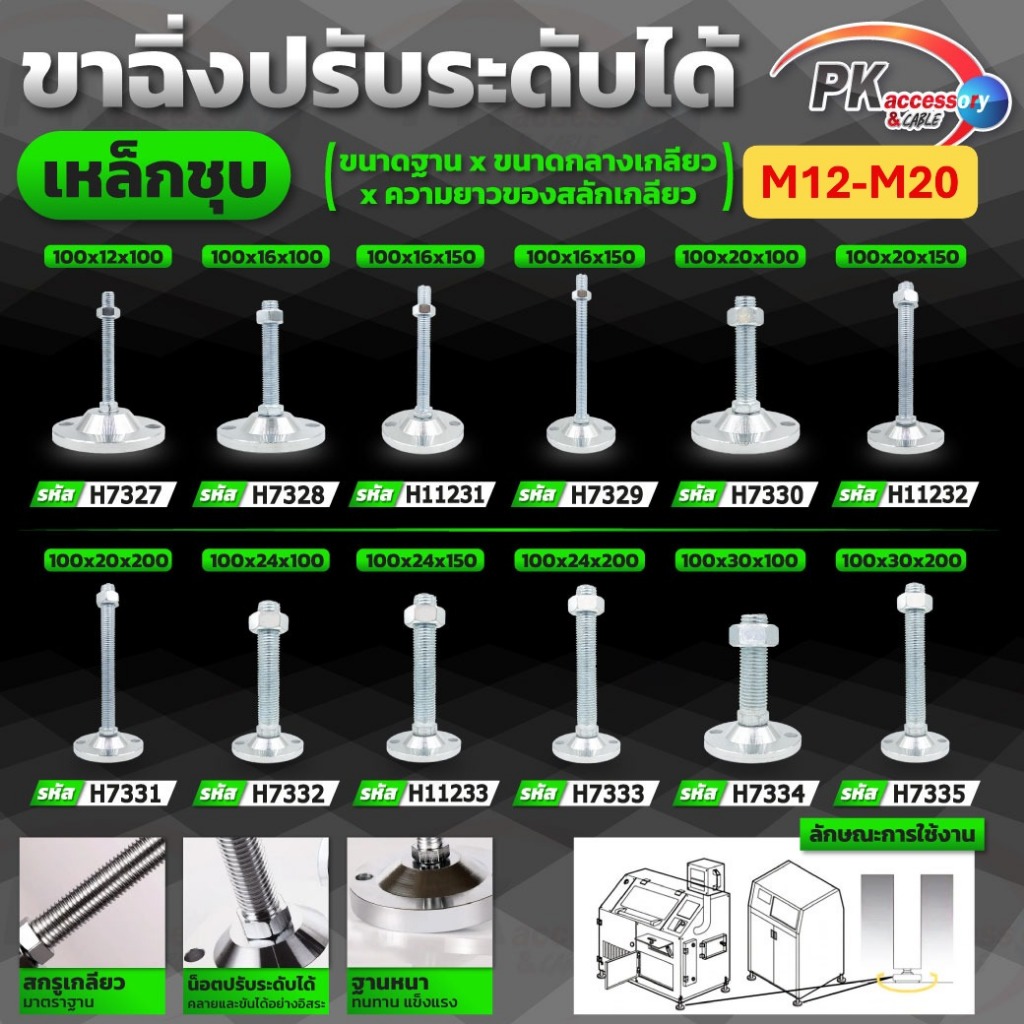 ขาฉิ่งเหล็กโครเมียม ขนาด M12-M20 รุ่นปกติและมีรูยึด ขาฉิ่งปรับระดับ (ราคาต่อ1ชิ้น)