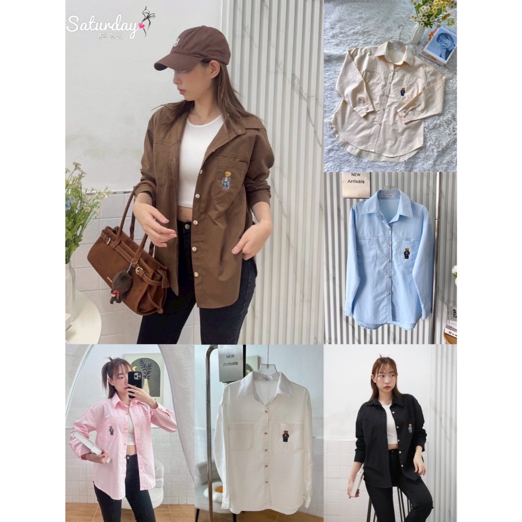ป้าย Saturday เสื้อเชิ้ตปักหมี POLO แต่งกระเป๋าคู่ อก 42 นิ้ว ยาว 26 นิ้ว – โปรปัง