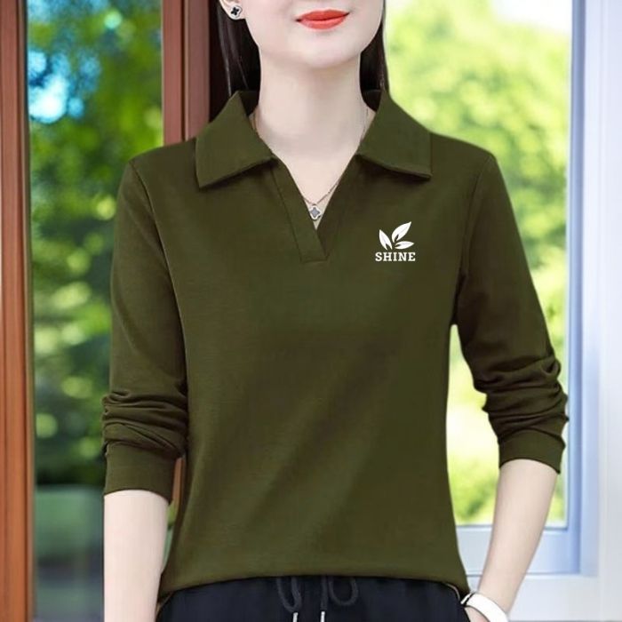 ราคาต่ำสุด  ที่ถูก ที่สุด  สวยมาก  สีทึบ  พิมพ์ใบ  แขนยาว  เสื้อโปโล  M~5XL