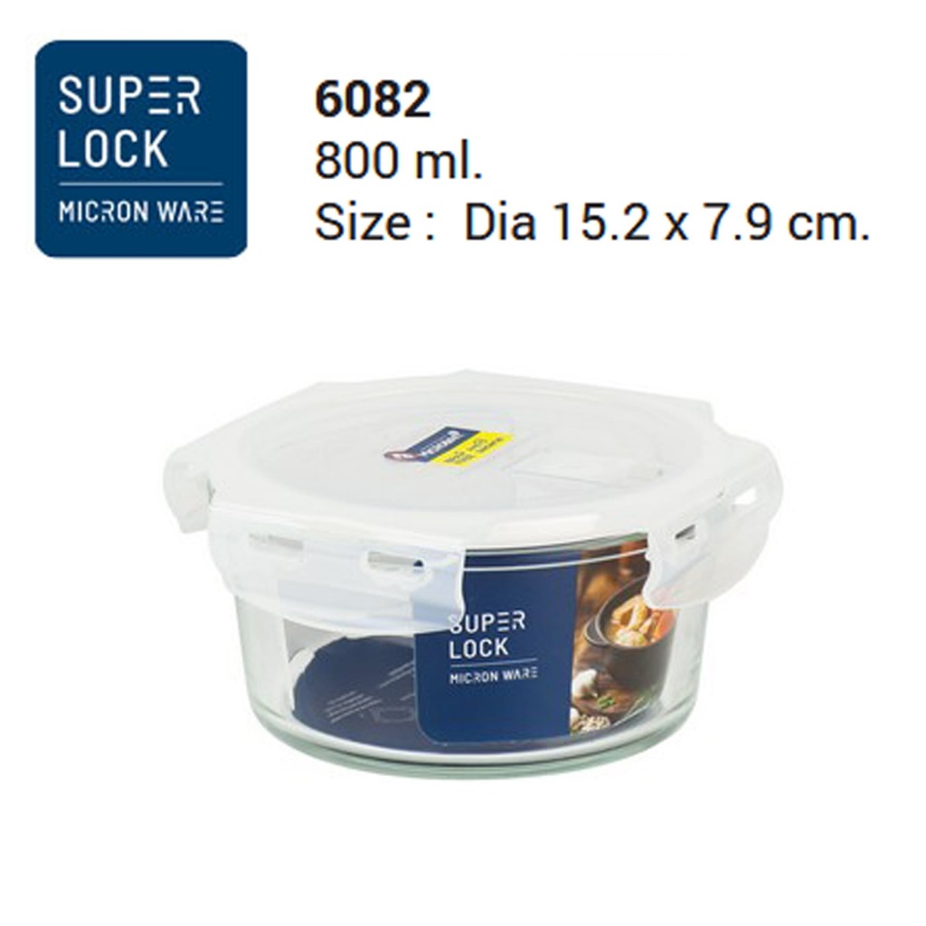 Superlock Glass รุ่น 6089 กล่องถนอมอาหารแก้ว แก้วบอโรซิลิเกต ฝาใส ซีลขาว ขนาด 890 มล.