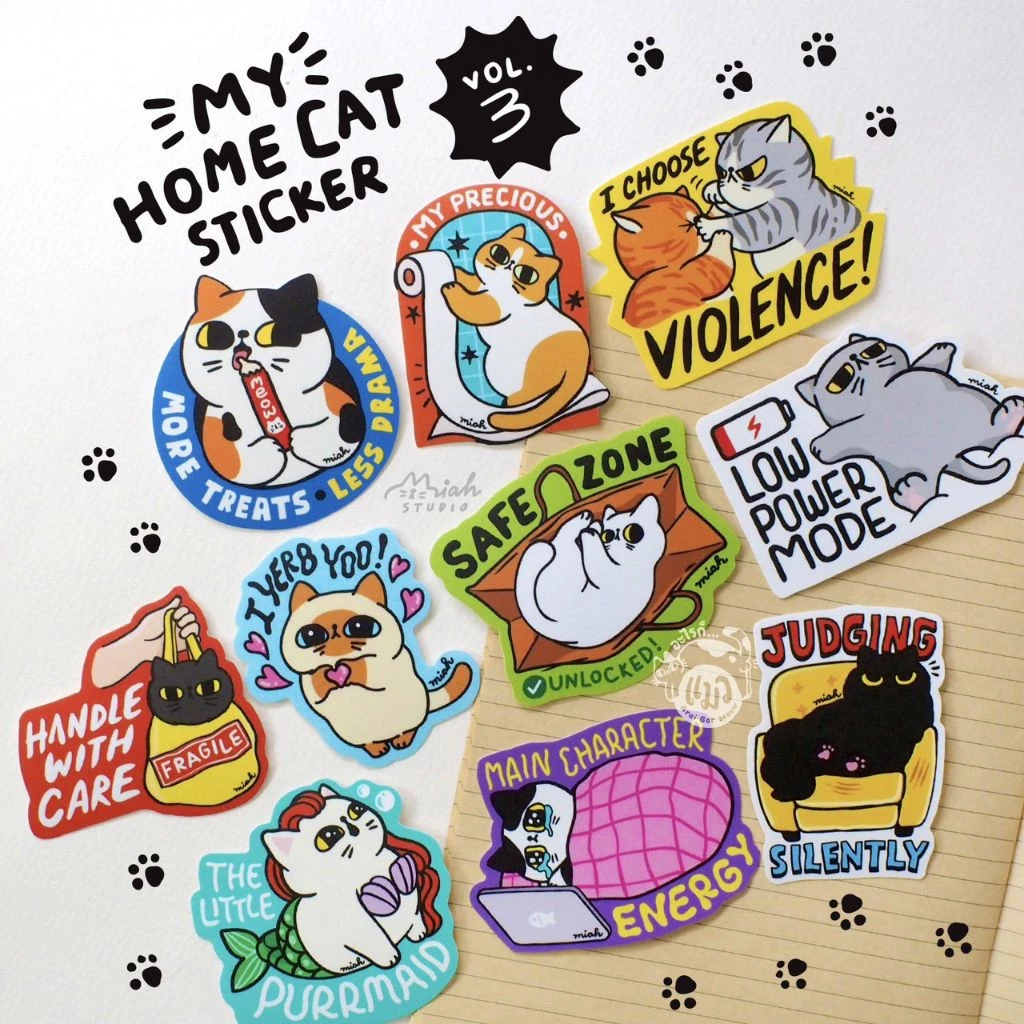 💭ชุดที่ 3 พร้อมส่ง💭ไดคัทสติกเกอร์ แมวสามัญประจำบ้าน ชุดที่ 3 My Home Cat Sticker Vol.3 by Miah Studio