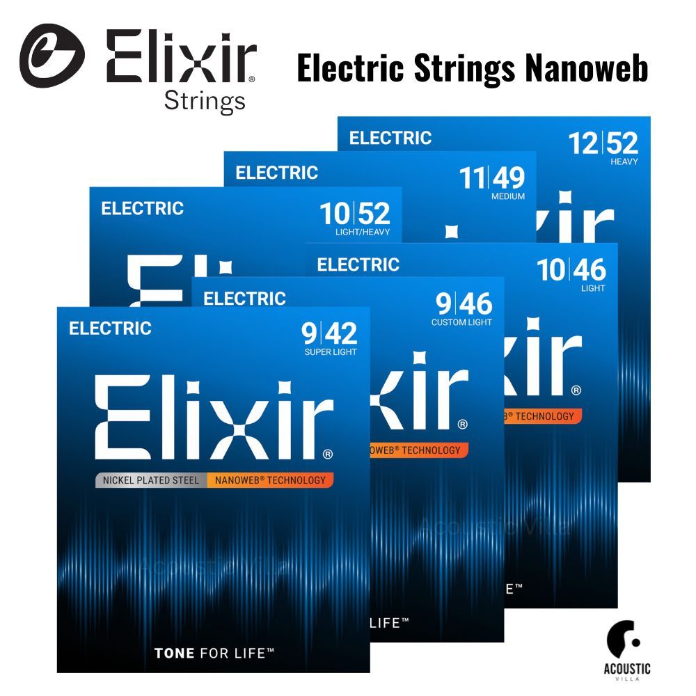 สายกีตาร์ไฟฟ้า Elixir Electric Guitar Strings, Nickel Plated Steel Nanoweb