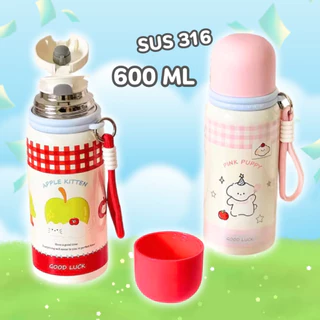แก้วกระบอกน้ำสแตนเลสทรงสุดน่ารัก 600 mlสแตนเลส SUS316 ไร้รอยต่อ ปลอดภัย ทนทาน เก็บร้อน – เย็นได้ ยาวนาน 7 - 12 ชั่วโมง