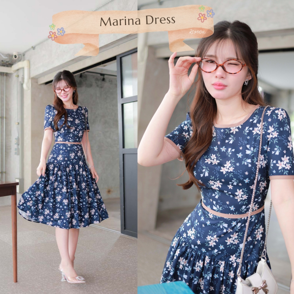 “Romi”Oil” Marina Dress K293 ชุดเดรสสีกรม (แต่งกุ๊นกระโปรงยาว) ราคา ถูกที่สุด ดีลบีเคเค