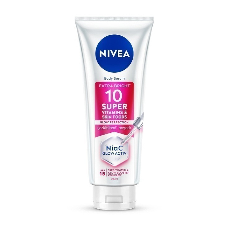 หลอดใหม่ 📌 หลอดใหญ่‼️NIVEA Extra Bright 10 Super Vitamin & Skin Foods Serum 300 ml