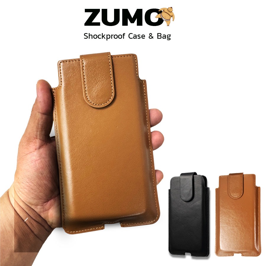 ZUMO ซองหนังวัว กระเป๋า ซอง ใส่มือถือ สำหรับ มือถือ  5.5 6.5 5.7  6.7 7.2 นิ้ว ร้อยเข็มขัดได้