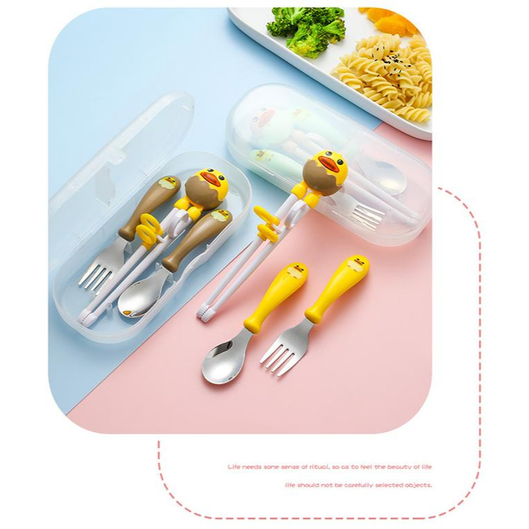 🔥 พร้อมส่ง 🔥 ชุดช้อนส้อมและตะเกียบ สเตนเลส 304 ลายเป็ดสุดน่ารัก 🐥 มีกล่องเก็บพกพาง่าย สําหรับเด็ก - รูปที่ 7