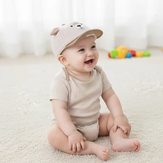 Babyonline(Y062)2A8 (ส่งด่วน1วัน)หมวกแก๊ปสุดเท่ลายทางสำหรับเด็ก ปรับขนาดได้ แนะนำอายุ 6 เดือนขึ้นไป