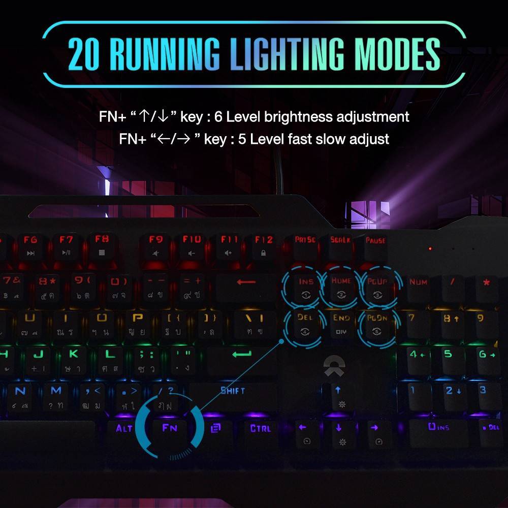 OKER K527 MIXED BACKLIT Mechanical KEYBOARD Blue switch Gaming คีย์บอร์ดเกมมิ่ง คีย์บอร์ด วัสดุโลหะ 