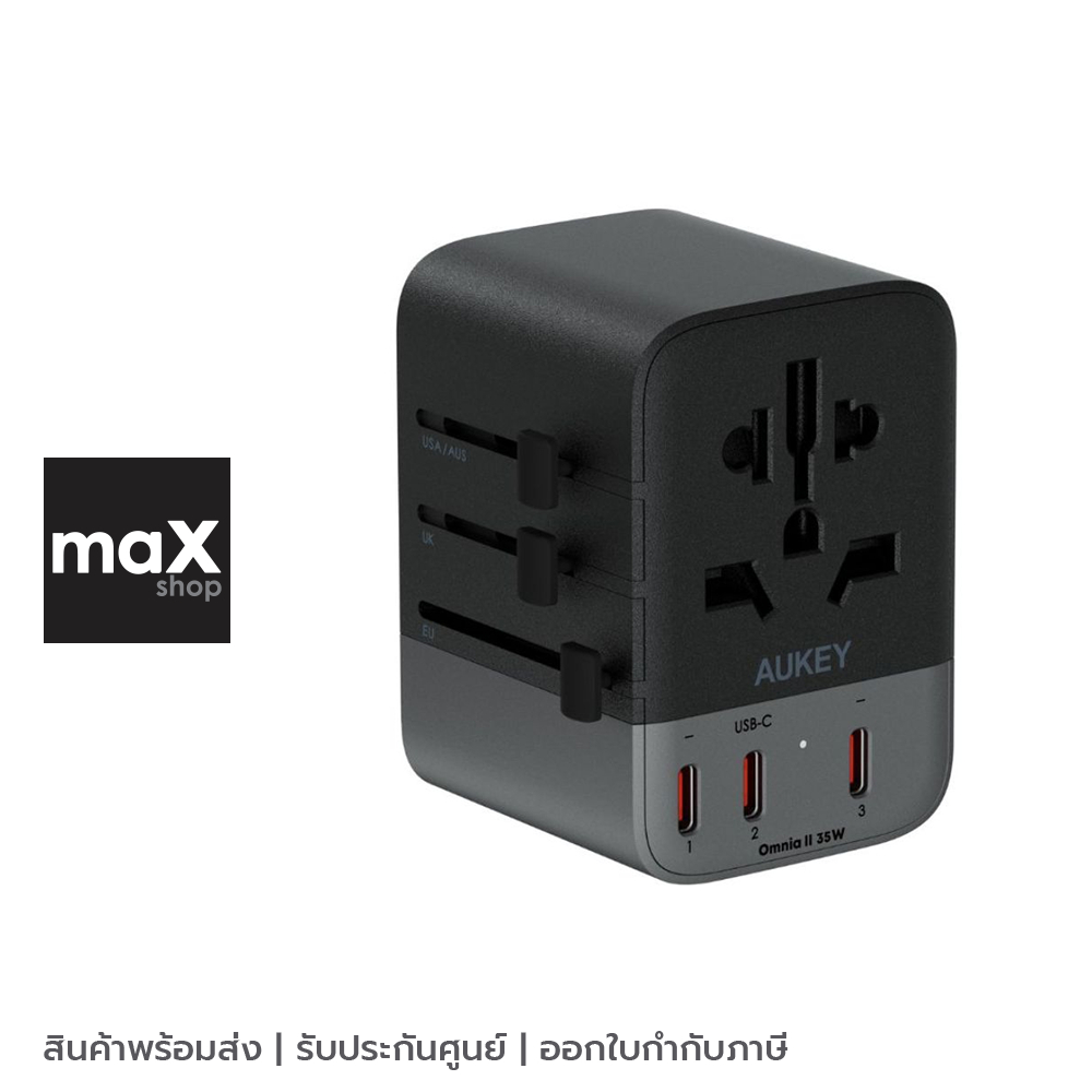 AUKEY หัวแปลงปลั๊กไฟ 35 วัตต์ Travel Mate สีดำเทา รุ่น PA-TA07A