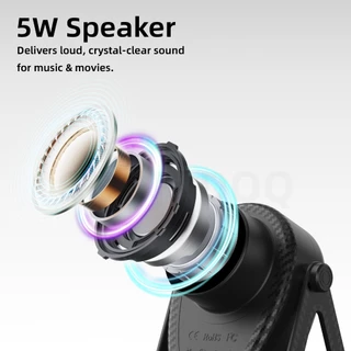 GOOJODOQ ลำโพง ขาตั้งโทรศัพท์ Rgb ลำโพงบลูทูธ Bluetooth 5.3 ลำโพง 2.5 วัตต์ เวลาเล่น 5 ชั่วโมง