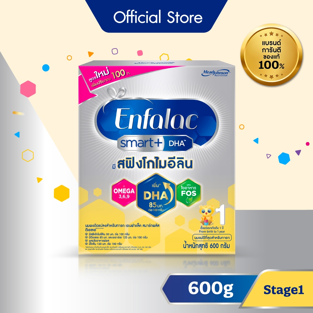 นมผง เอนฟาแล็ค สมาร์ทพลัส ดีเอชเอ สูตร1 (600 กรัม) Enfalac Smart+ DHA Stage1 (600 g)