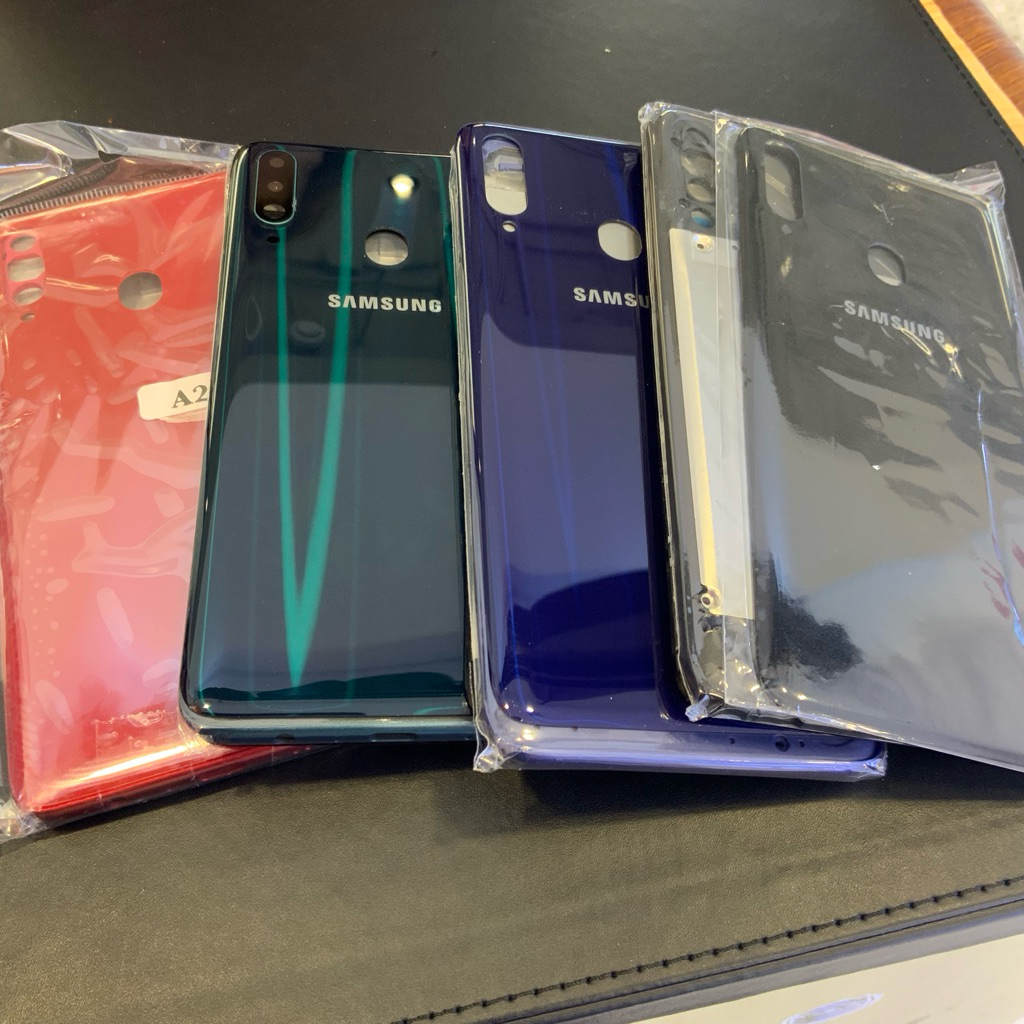 กรอบด้านหลังสําหรับ Samsung Galaxy A20s A207 A207F A207M กรอบกลาง + ฝาหลังแบตเตอรี่ + กาวเลนส์กล้อง