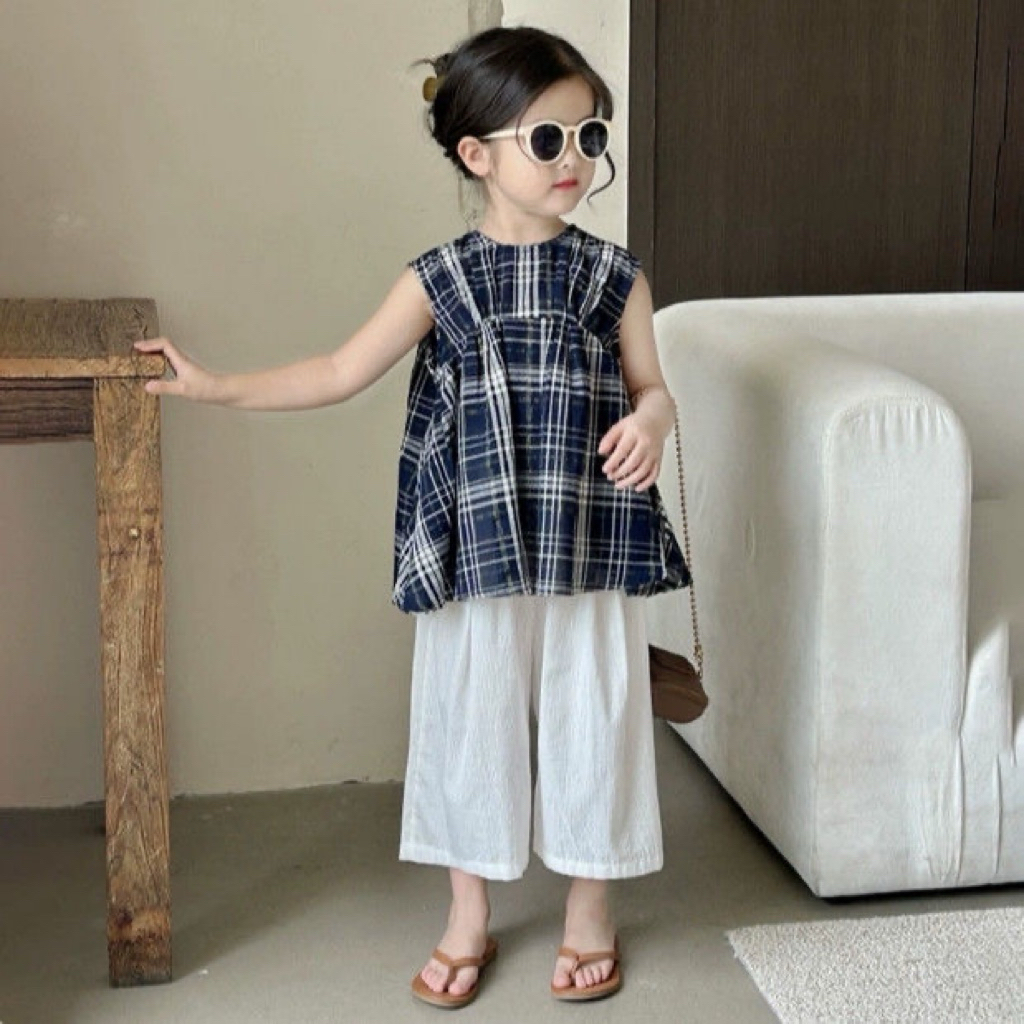 [Namsaii kids]🔥พร้อมส่ง🔥ชุดเซท2ชิ้น ชุดเด็กผู้หญิง เสื้อแขนกุด+กางเกงขายาว สไตล์เกาหลี