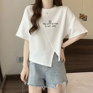 เสื้อครอปสาวอวบน่ารัก oversize เสื้อผ้าสาวอวบคนอ้วนไซส์ใหญ่ แฟชั่นมาใหม่ เสื้อยืดสวยๆผู้หญิงแขนสั้นแบบหลวมสไตล์เกาหลี