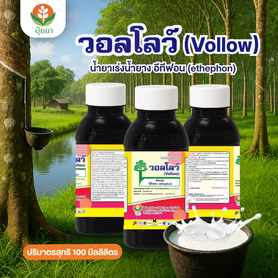 น้ำยาเร่งน้ำยาง อีทีฟอน วอลโลว์ (Vollow) [100 มิลลิลิตร] – เพิ่มปริมาณน้ำยาง ไหลดี ได้นาน ต้นยางสดแข็งแรง กระตุ้นการไหล