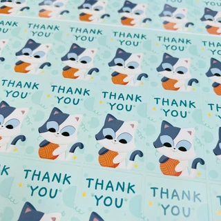 🔥สติกเกอร์กันน้ำ 100%💦 ชุด ขอบคุณ Thank You ลายแมว แบบ 2 (ขนาด 3.5x6 cm ได้ 55 ดวง)