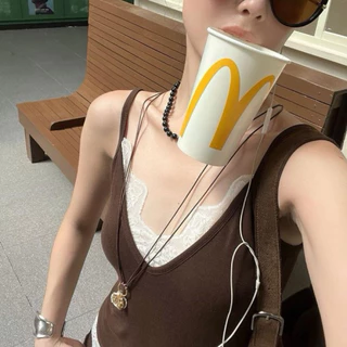 BY0377 เสื้อสายเดี่ยวไหมพรมแต่งลูกไม้ครอป benly co