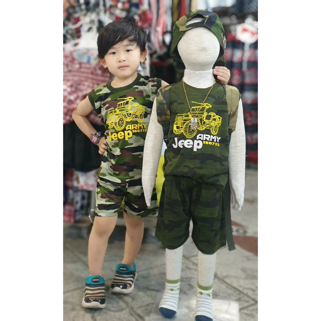 ชุดแขนกุดเด็กลายพราง ผ้าคอตต้อนสกรีนลาย ใส่ได้ทั้งลูกชาย ลูกสาว ผ้าดีลายสกรีนสวย มีไซร์ S-XXL