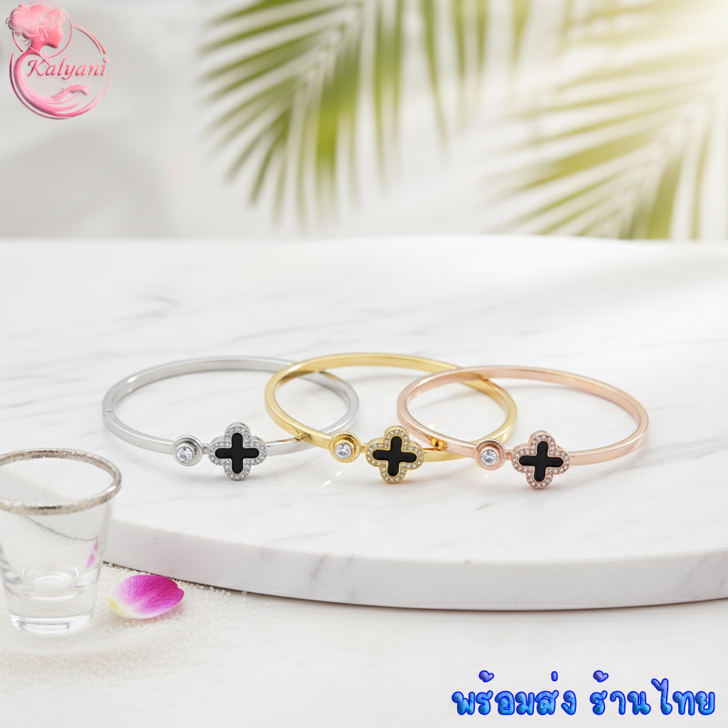 ร้านไทย🇹🇭 กำไลข้อมือ สร้อยข้อมือ รูปใบโคลเวอร์ ประดับเพชร เครื่องประดับ แฟชั่น สไตล์เกาหลี