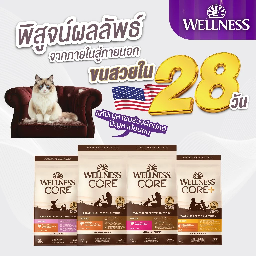 WELLNESS CORE อาหารแมว มีให้เลือกหลายสูตรทุกช่วงวัย (แมวเด็ก - แมวโต)ดู Lot ที่รายละเอียดสินค้า