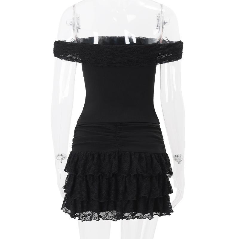 L'NADA【พร้อมส่ง】ชุดเซ็ต Y2Kเสื้อปาดไหล่ พร้อมกระโปรงระบายสีดำ มีSize (250810) - รูปที่ 5