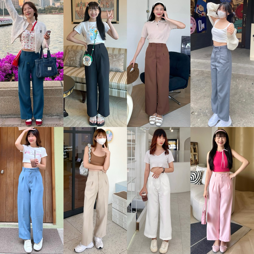 150cm classy กางเกงขายาว กระบอกใหญ่ ผ้านิ่มอยู่ทรง ใส่สบายมาก [playwork.store] (005-ลูน่า)