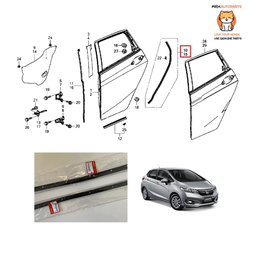 ยางขอบประตูหลัง Honda Jazz GK 2014-2020 แท้ศูนย์ ราคาต่อ 1 ข้าง
