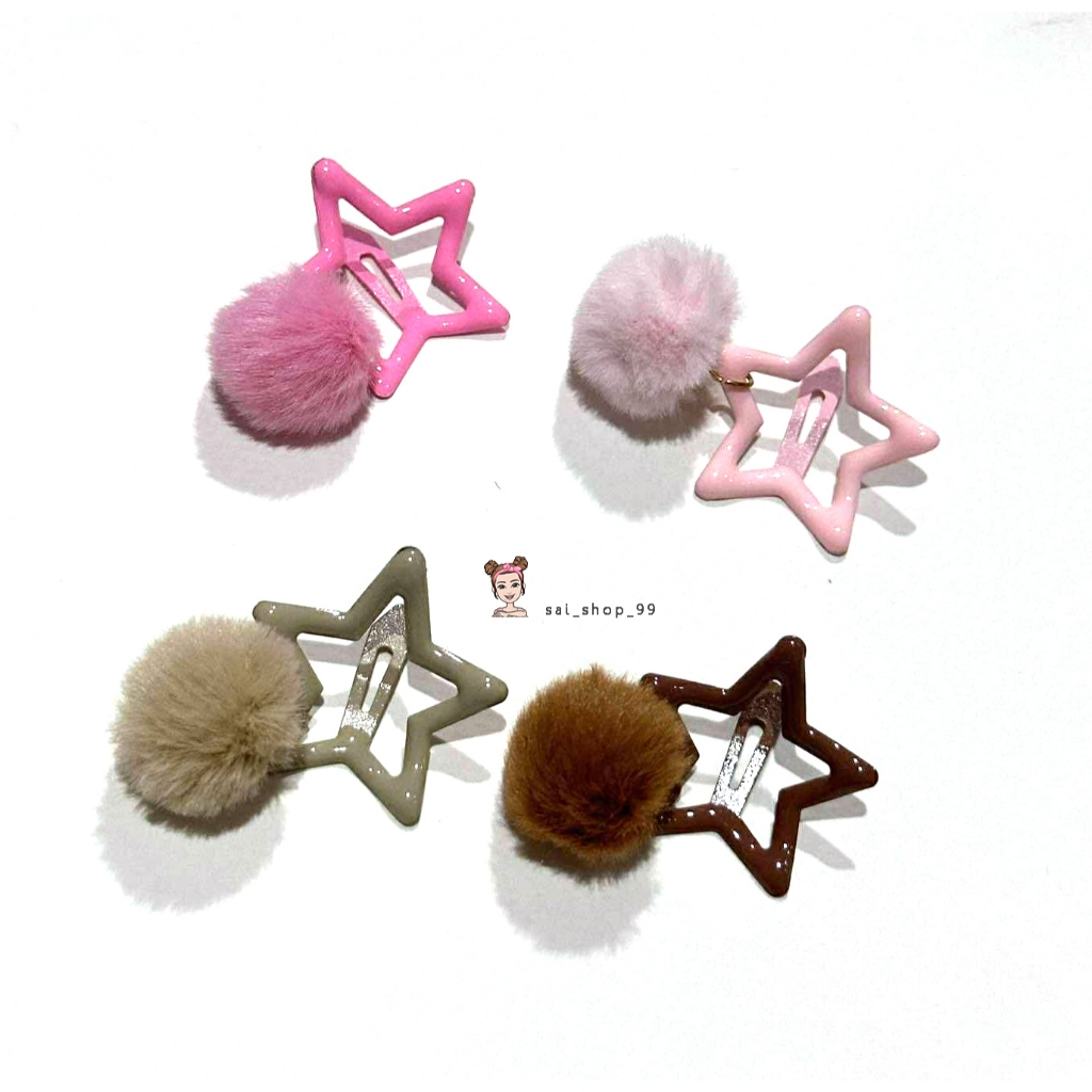 กิ๊บติดผม กิ๊บดาว ( รุ่นโลหะเคลือบสี ) Y2K ( ชุด4ชิ้น แต่งปอมห้อย )