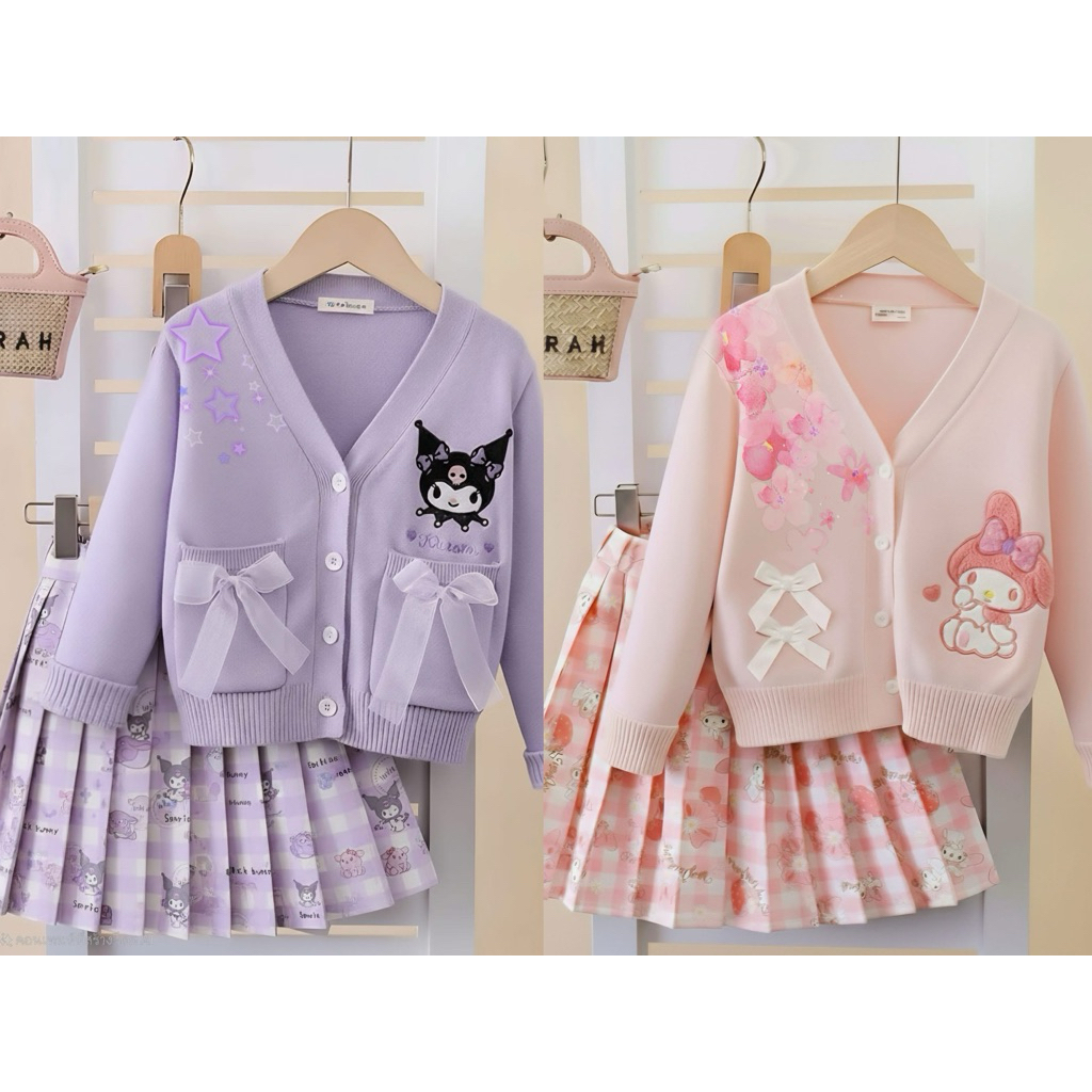 💜ชุดเซทเสื้อกันหนาวงานปัก+กระโปรงจีบรอบ ลายคุโรมิ และ ซินนาม่อน🩷งานแบรนด์ shinee รับประกันงานคุณภาพ