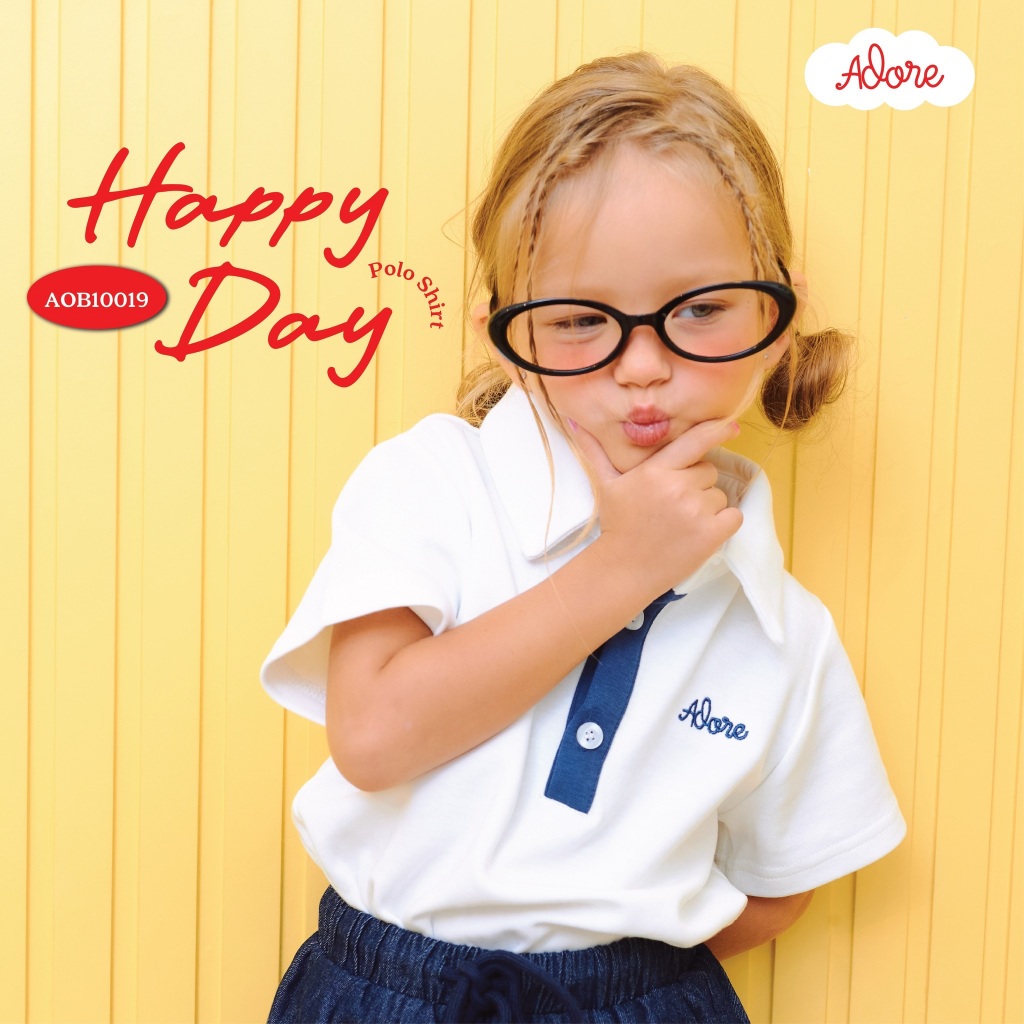 ADORE2112 : HAPPY DAY POLO SHIRT เสื้อผ้าแฟชั้นเด็ก เสื้อโปโลเด็ก ชุดเด็ก (AOB10019)
