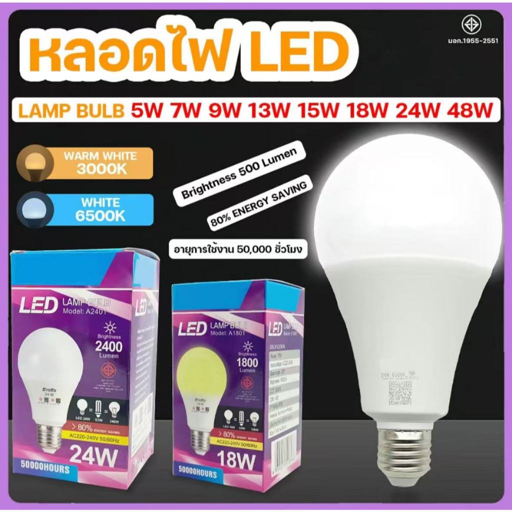 ไฟ LED หลอดไฟ หลอดไฟ LED หลอดประหยัดไฟ หลอดไฟปิงปอง ขั้ว E27 5W, 7W, 9W, 13W, 15W, 18W, 24W