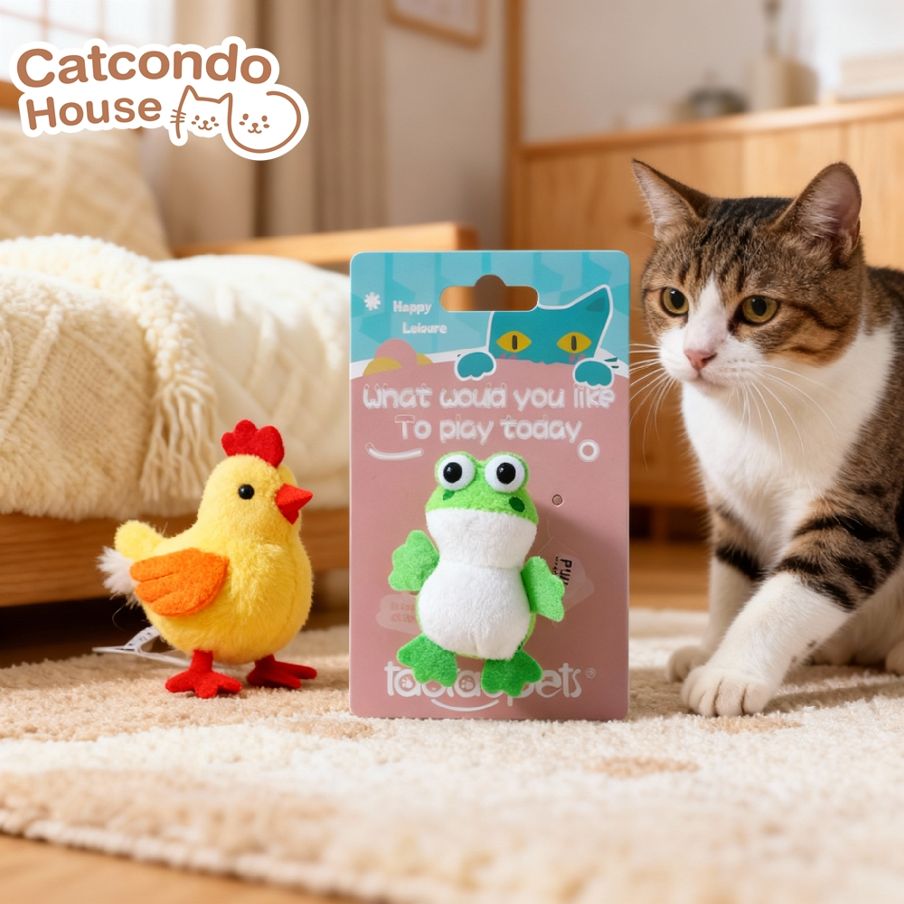 Cathouse ตุ๊กตามีเสียงร้อง นกน้ำตาล ไก่เหลือง กบเขียว ของเล่นแมวแบบมีเสียงนกร้อง ขนนุ่ม ขนาดพอดีฝ่ามือ