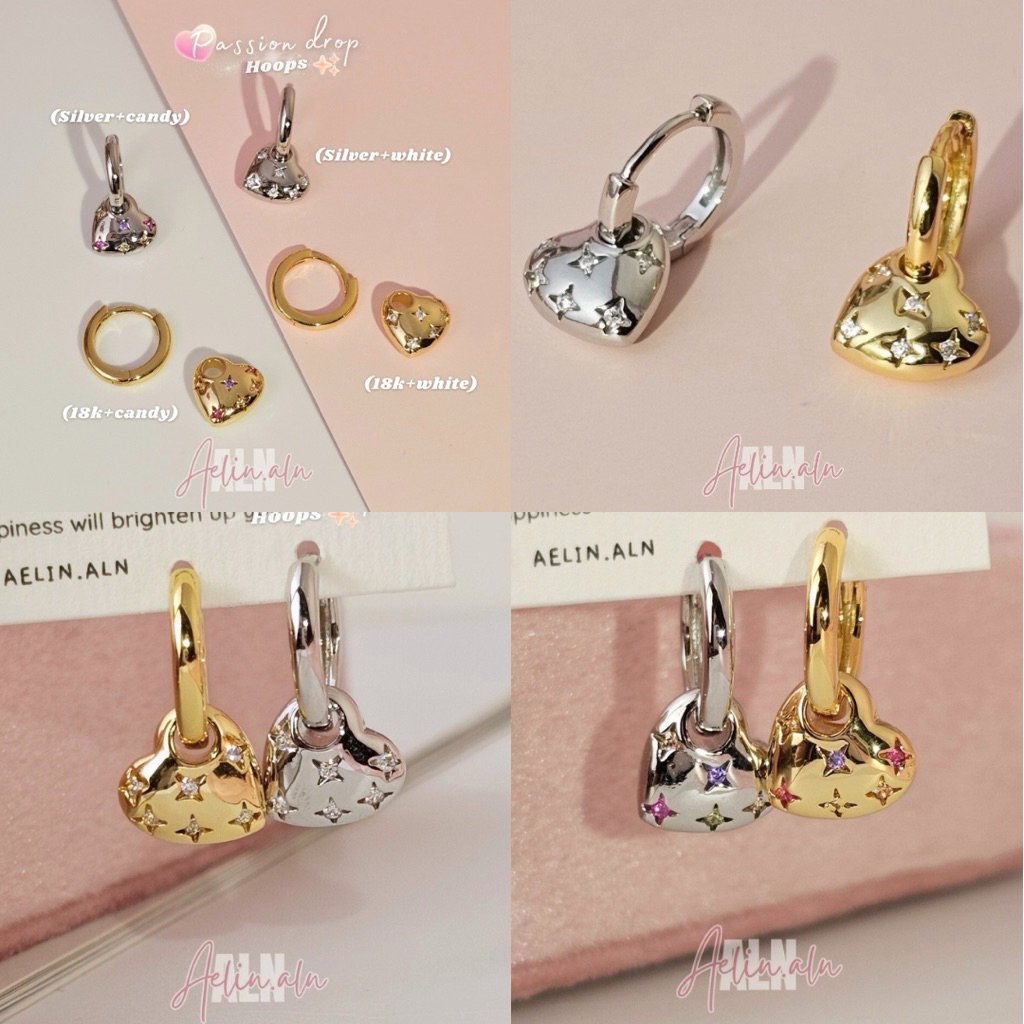 Passion drop hoops earring - Aelin.ALN ต่างหูจี้หัวใจ มี 4 แบบ แพ้ง่ายใส่ได้ค่ะ ( #H11-01 )