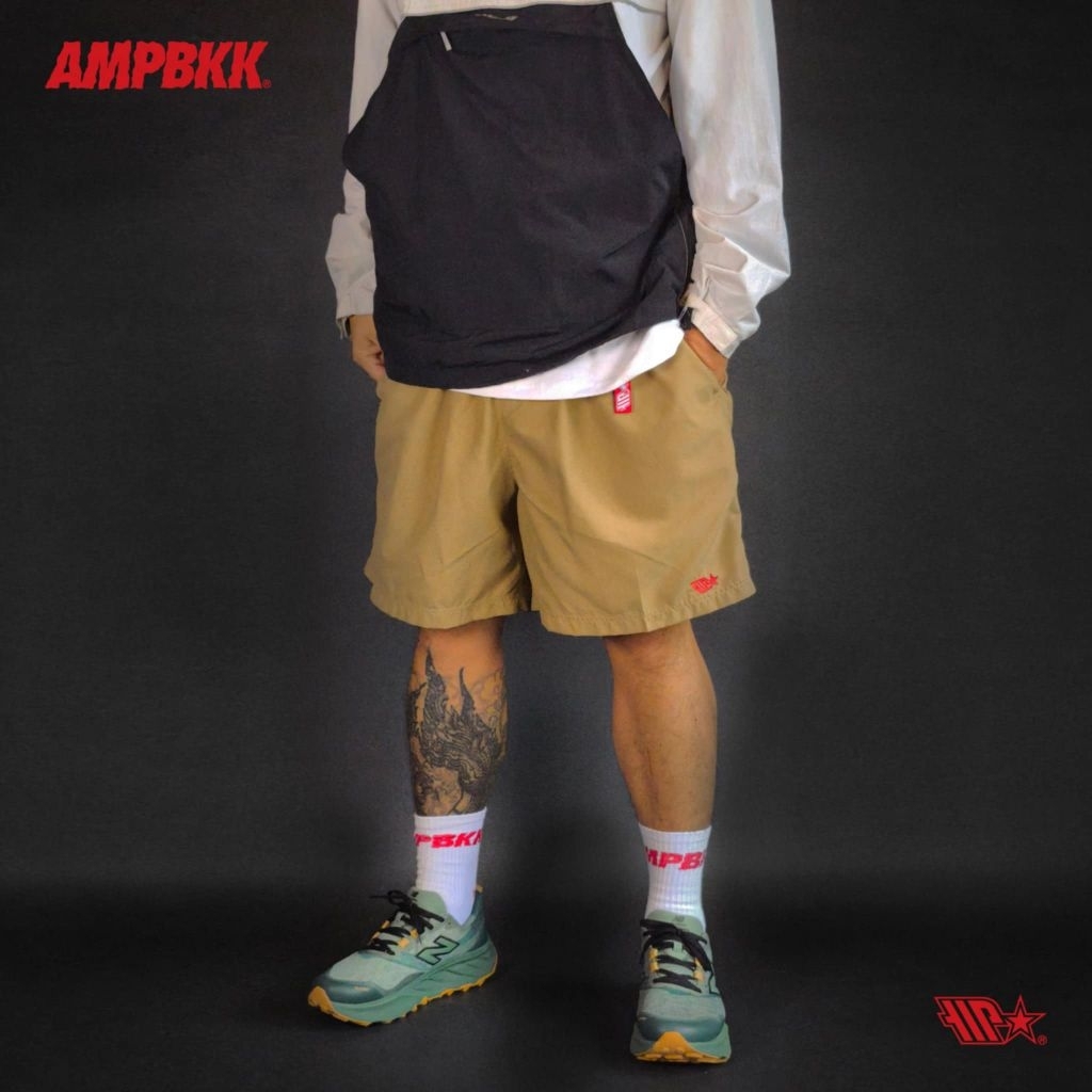 A.M.P. "LOGO-KHAKI" NYLON SHORTS