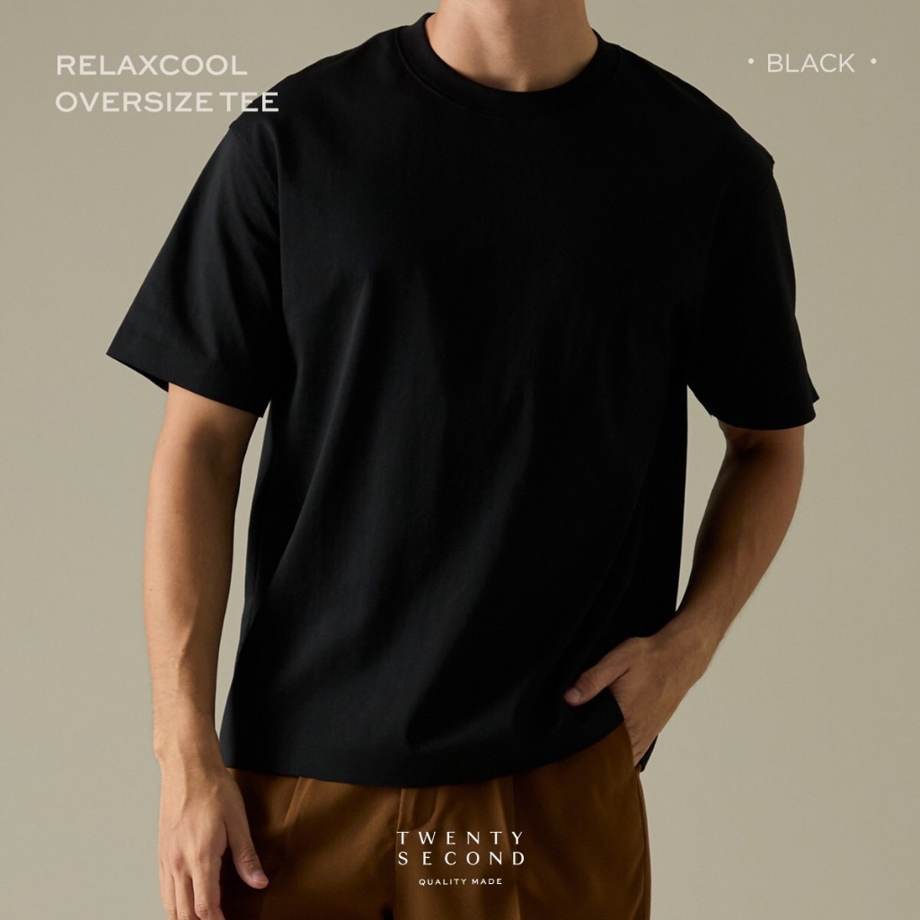 TWENTYSECOND เสื้อยืดเย็นแขนสั้น Seamless รุ่น RelaxCool Oversize Tee - ดำ / Black