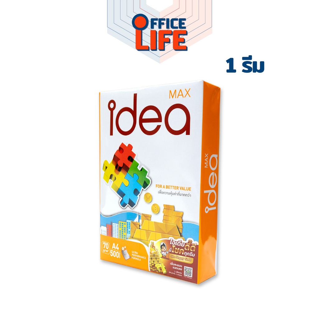 !!จำกัด 5 รีม / บิล !! Idea Max (ไอเดีย แม็กซ์) กระดาษถ่ายเอกสาร กระดาษ A4 หนา 70 แกรม ( 1 รีม / 500แผ่น )