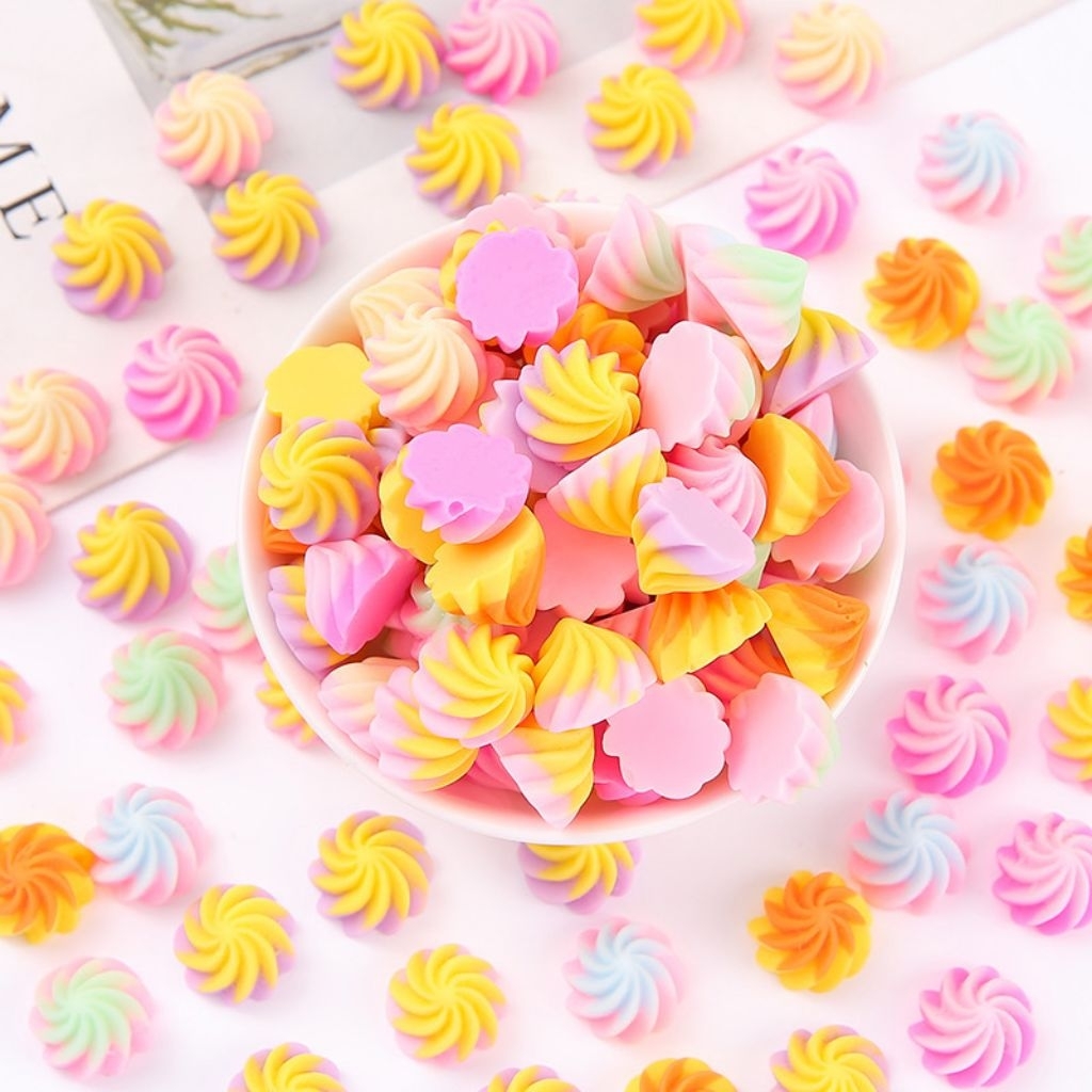 เรซิ่นเมอแรง 💕10 ชิ้น 💕Diy เรซิ่นขนมเมอแรงหลากสี สีรุ้งสวยมาก