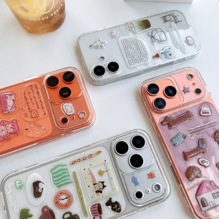 เคสใสกากเพชร+สติกเกอร์3Dนูน เคสใสนิ่ม สำหรับไอโฟน17 PRO max i17 17promax 16 pro max 15 pro max 14 pro max 11 12 13 17air