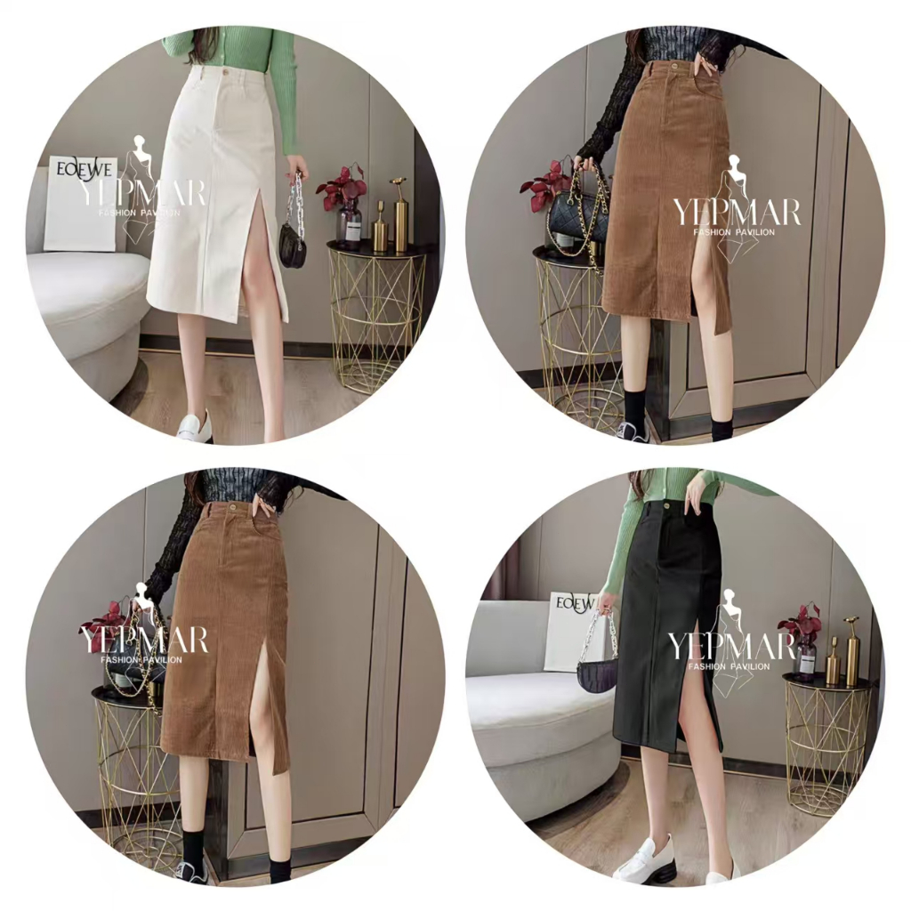 พร้อมส่ง กระโปรงยาว ผ้าลูกฟูก ผ่าหน้า 1 กระดุม เซ๊กซี่หวานๆ Clothing Women