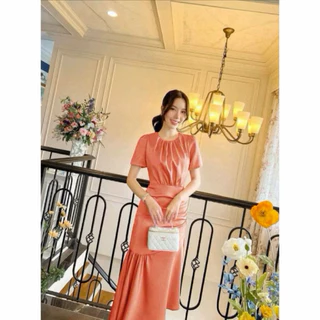 เดรสราตรีใส่ออกงาน M/L เดรสยาวชายระบายเฉียง งานไฮคราส
