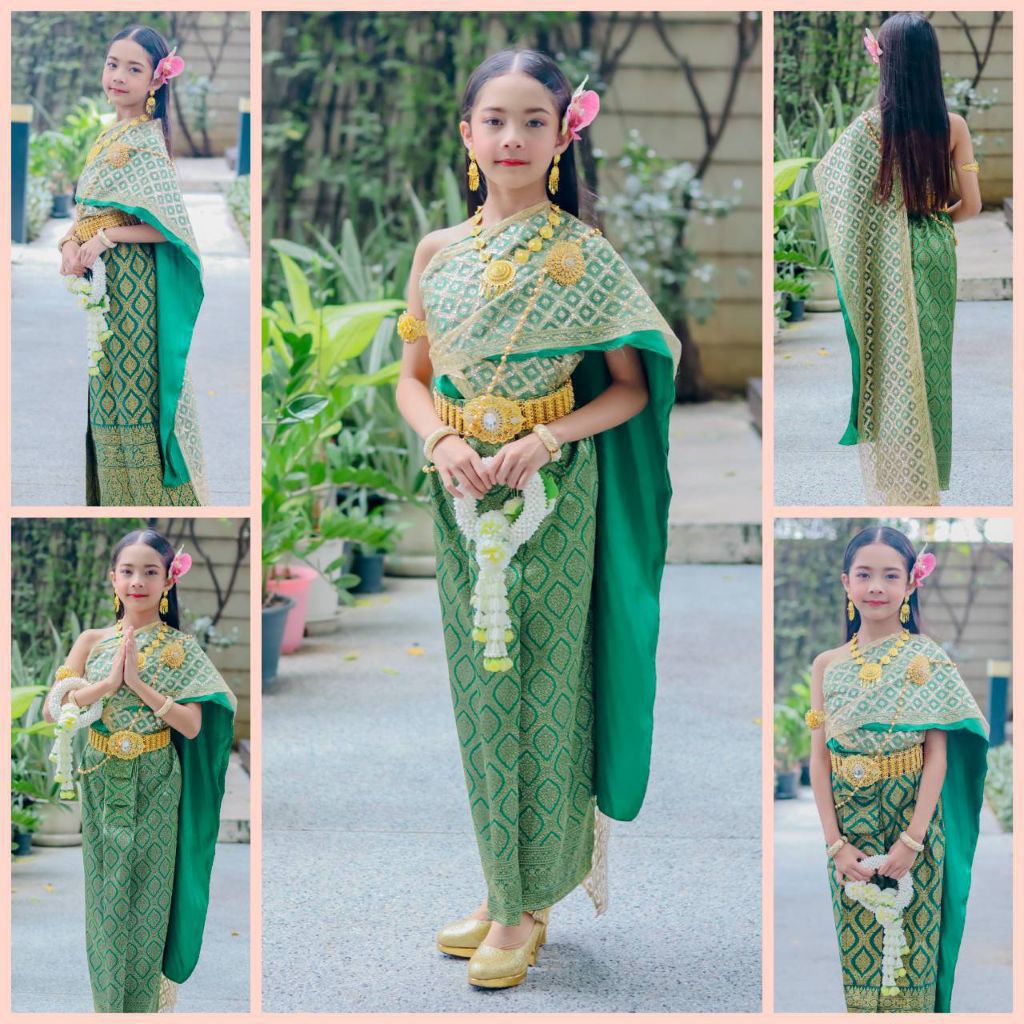 ชุดไทย 3-10 ปีเด็ก14-40กก.มี 8 ขนาดราคาไม่รวมเครื่องประดับ
